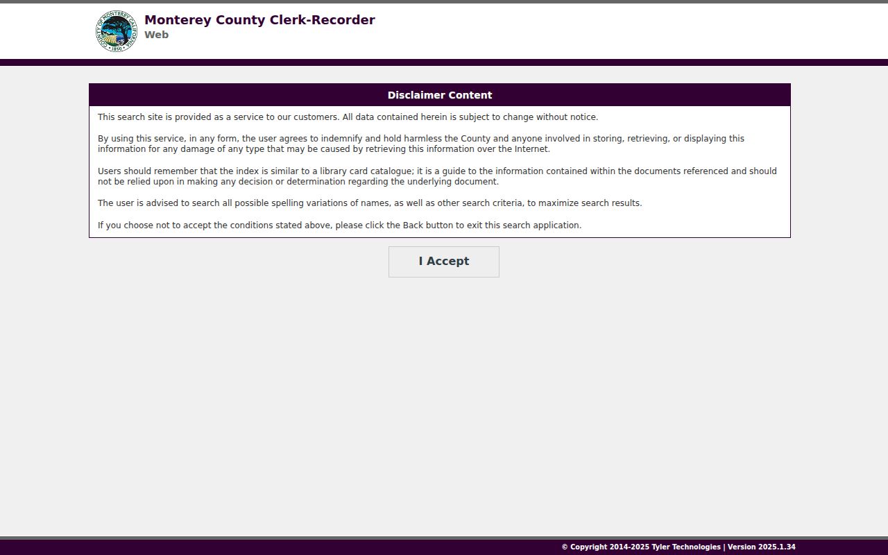 Seaside people search at the Monterey County Clerk-Recorder web index