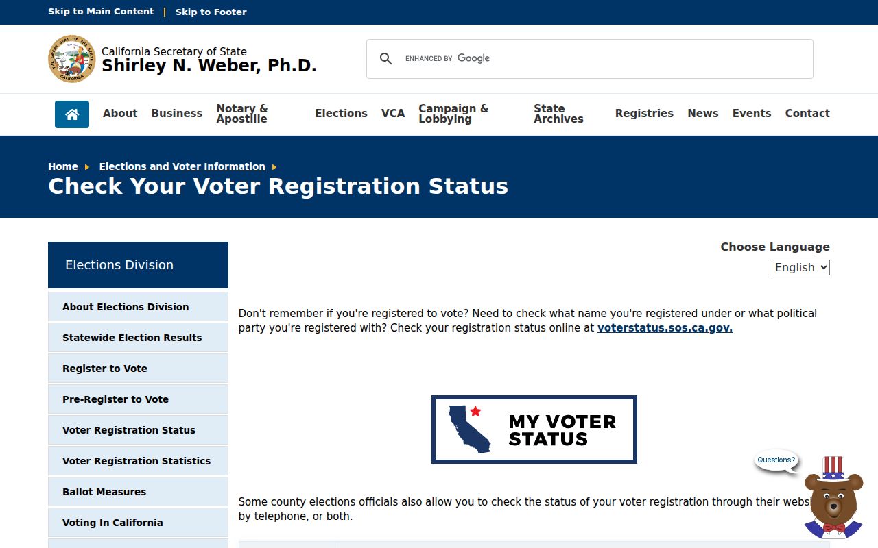 Seaside voter registration records status information from California